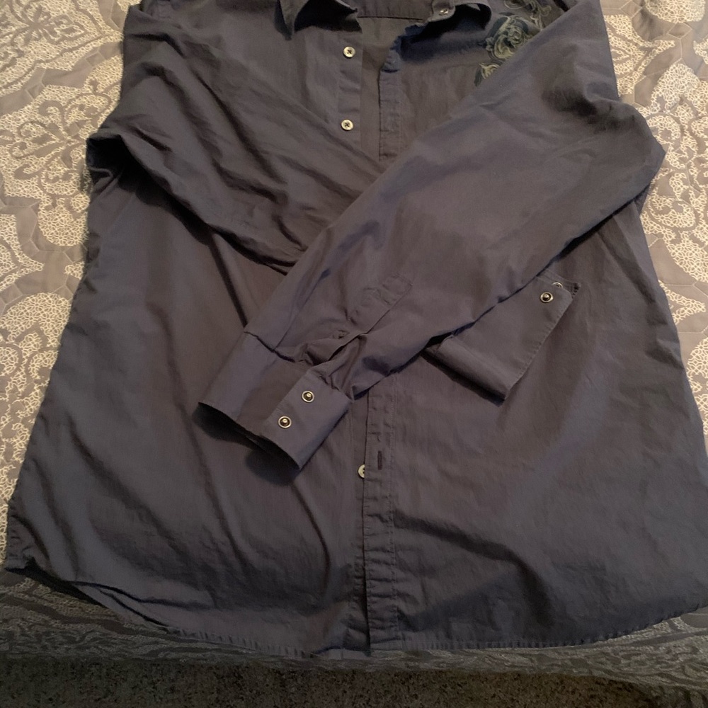 Blue Men’s shirt with embroidery - Picture 3 of 4